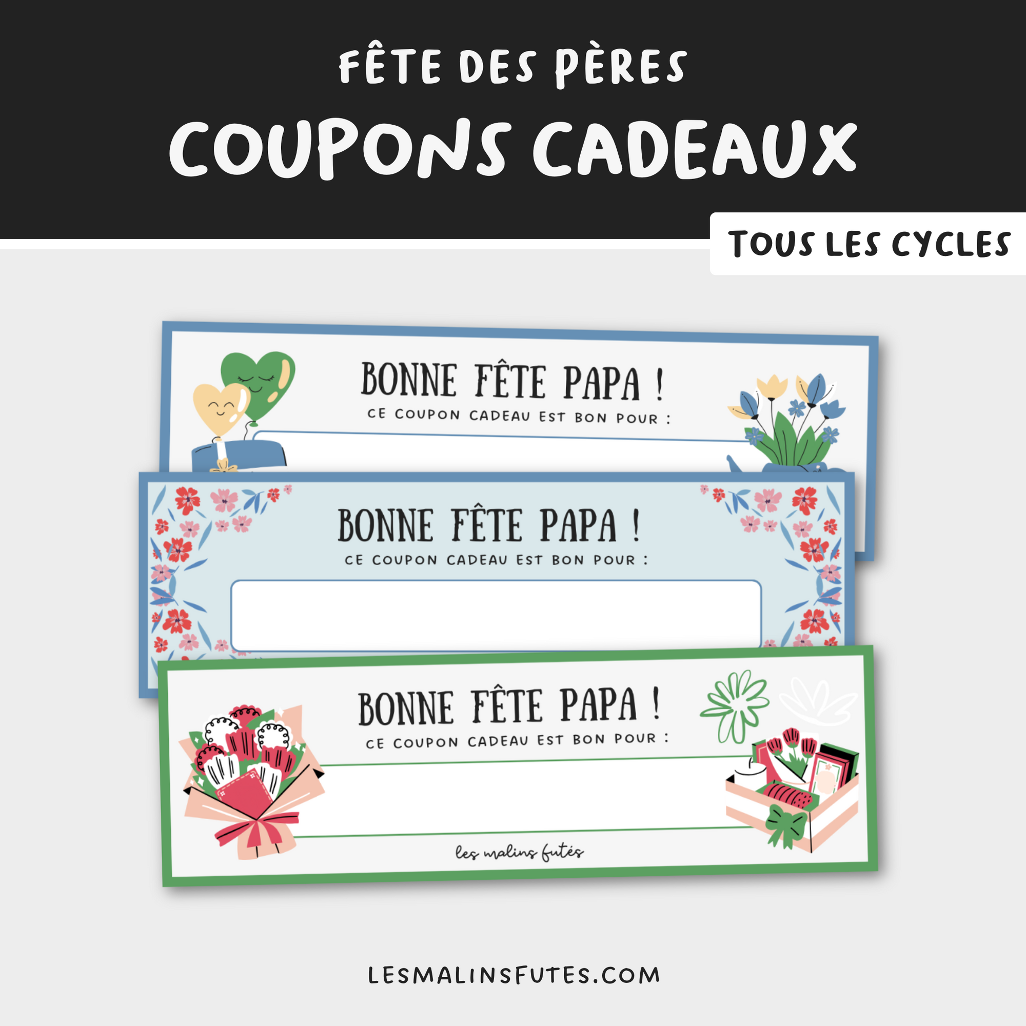 Coupons cadeaux pour la fête des Pères. Les Malins Futés