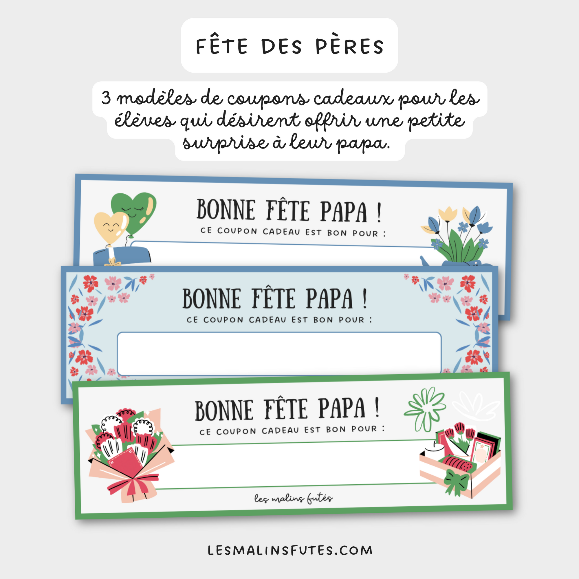 Coupons cadeaux pour la fête des Pères. Les Malins Futés