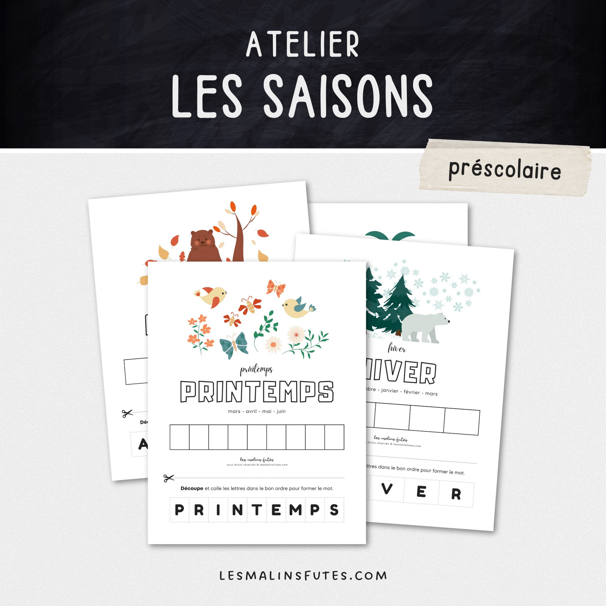 Les saisons - Activité d'éveil à l'écrit pour le préscolaire. Les Malins Futés