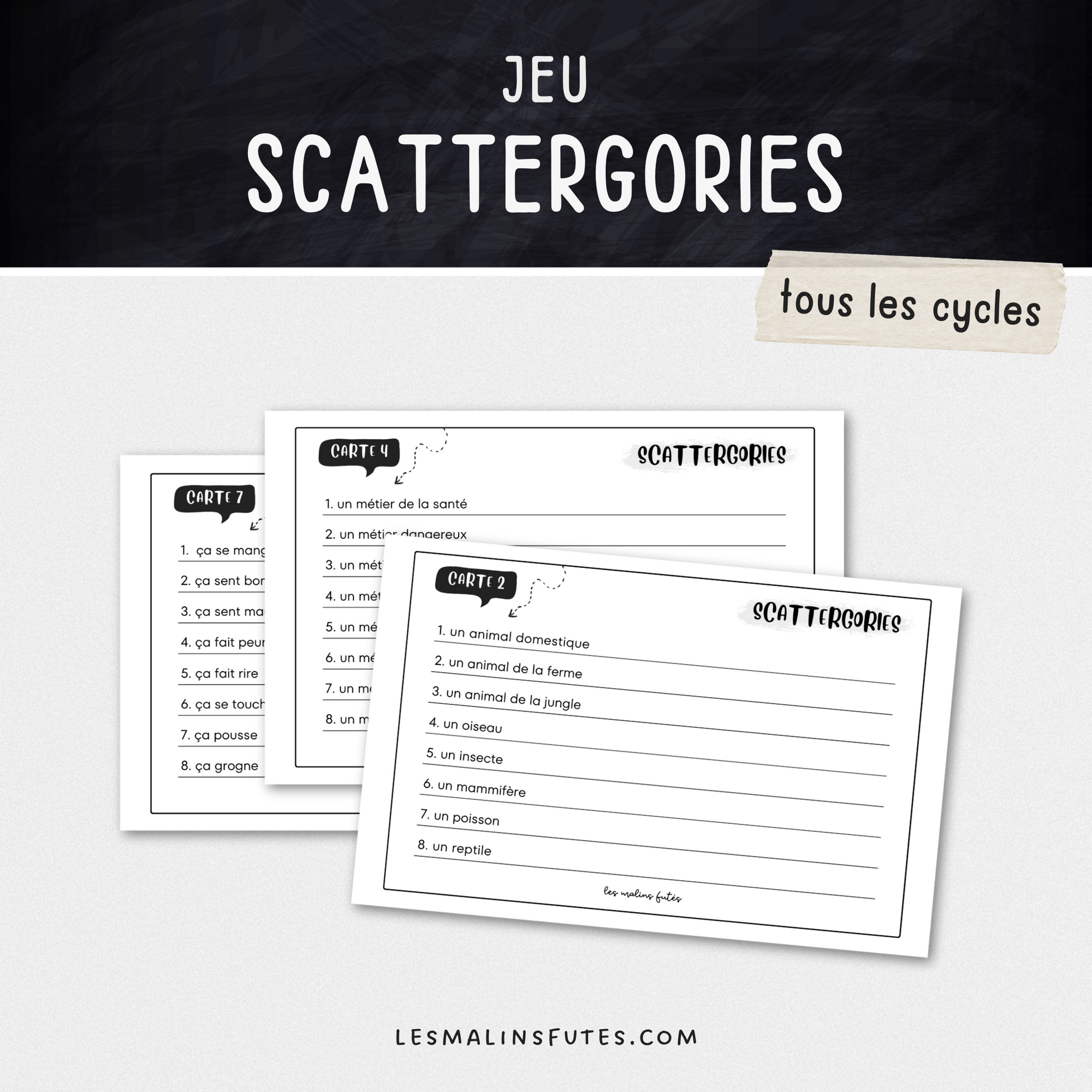 Jeu scattegories pour le primaire - Les Malins Futés