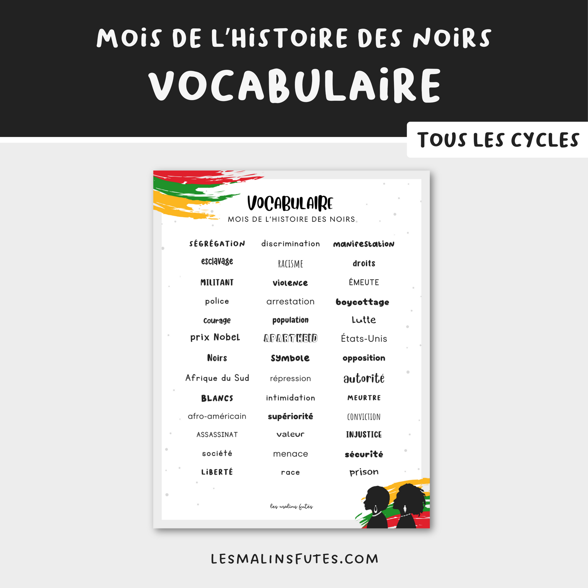 Vocabulaire - Mois de l'histoire des Noirs. Les Malins Futés